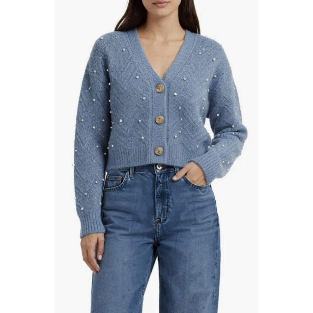 💕LUSH💕 Embellished Cardigan Sweater ~ Slate Blue Large L NWT